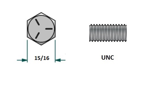 Tornillo hexagonal UNC D5/8 x LR2 con 11 hilos para llave 15/16 realizado en acero zincado