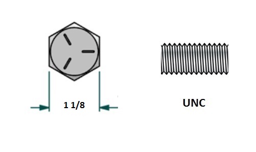 Tornillo hexagonal UNC D3/4 x LR1 1/2 con 10 hilos para llave 1 1/8realizado en acero zincado