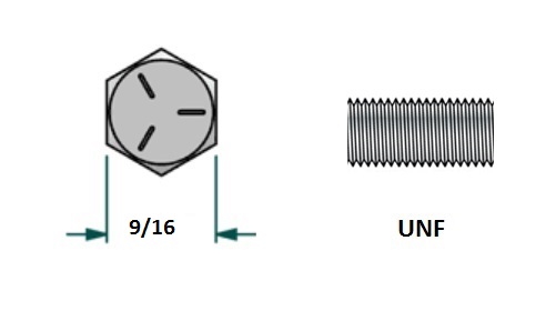 Tornillo hexagonal UNF D3/8 x L4 R1 con 24 hilos para llave 9/16 realizado en acero zincado