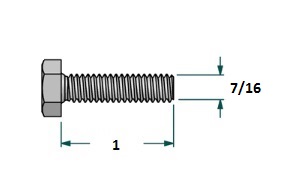 Tornillo hexagonal UNF D7/16 x LR1 con 20 hilos para llave 5/8 realizado en acero zincado